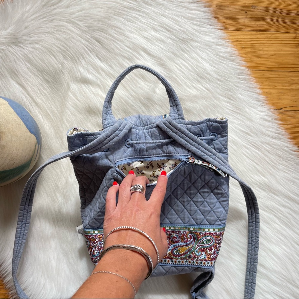 Vera Bradley Light Blue Quilted Paisley Accent Backpack - Picture 16 of 16